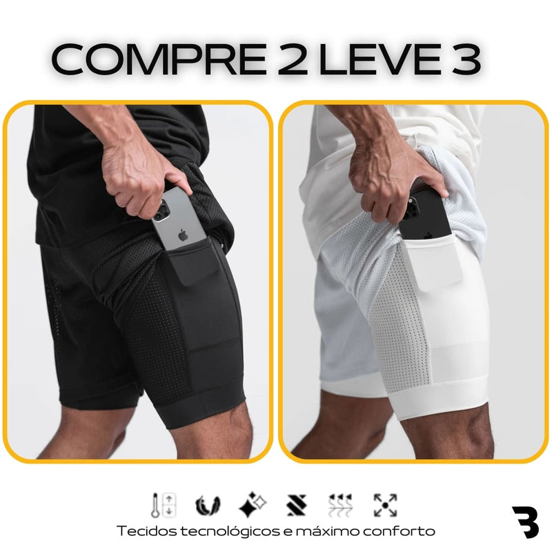 '- Kit Shorts Dry-Fit™ de Compress - COMPRE 2 LEVE 3 + Brinde